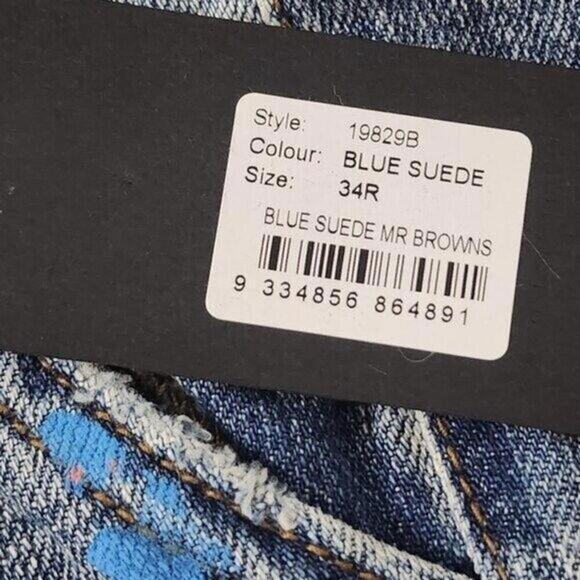 2/$50 Man X OneTeaspoon Blue Suede Mr Browns Jeans Size 34R | Distressed - Picture 6 of 7